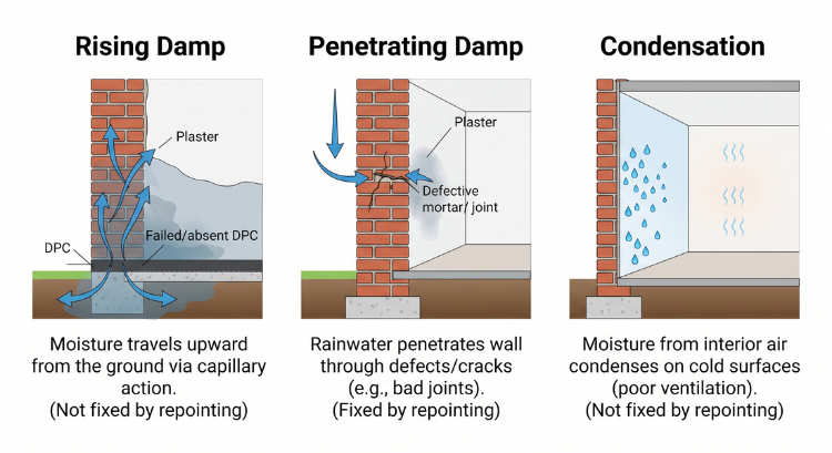 Comparison diagram of three damp types