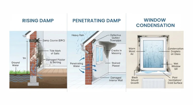 Rising Damp vs Penetrating Damp vs Condensation Difference