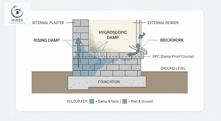 Rising damp vs hygroscopic vs bridging damp