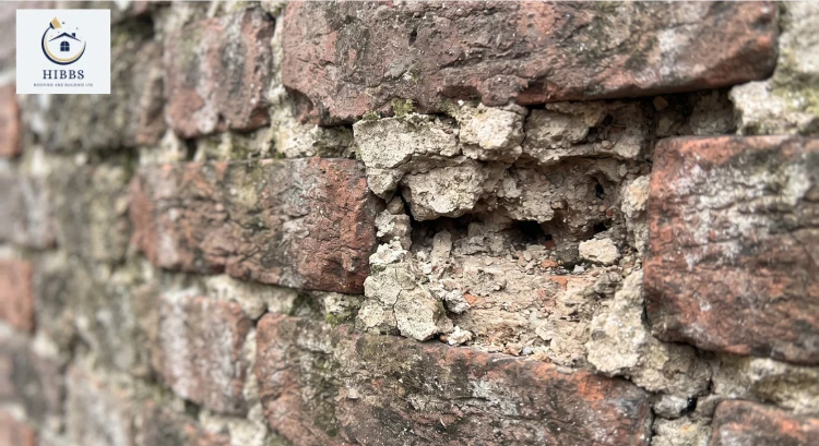 deteriorated mortar on a brick wall