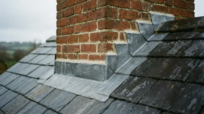 Lead flashing on chimney stack