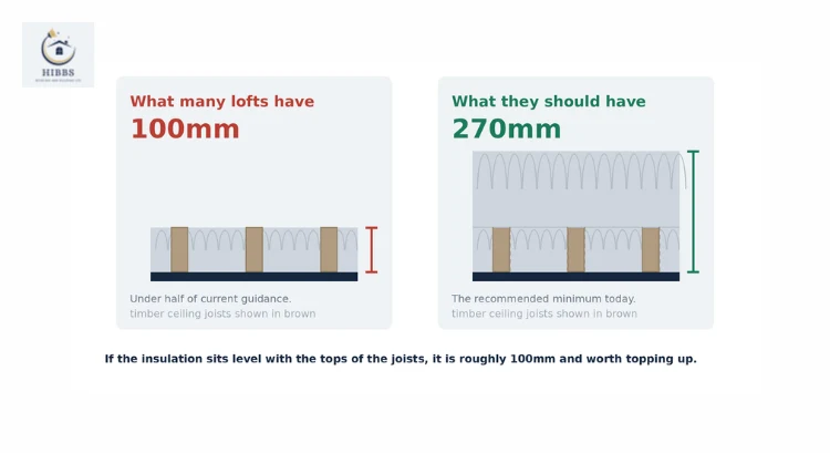 Loft insulation depth compared at 100mm and the recommended 270mm