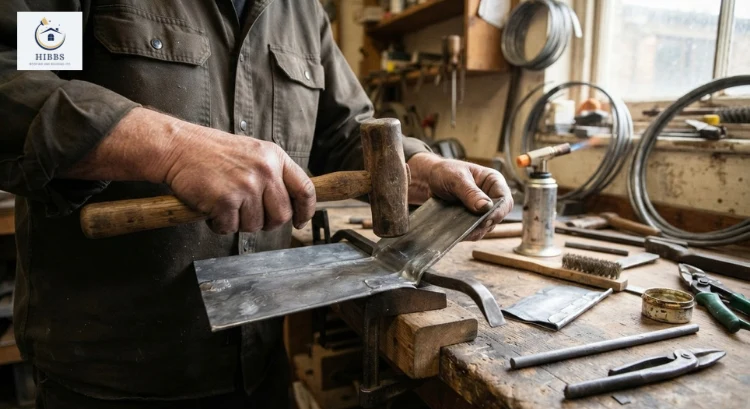 roofer shaping lead flashing